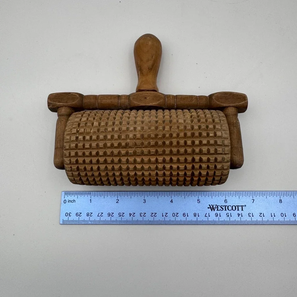 Vintage Wooden Muscle Roller Massager T-Handle Deep Tissue Tool Textured Wood